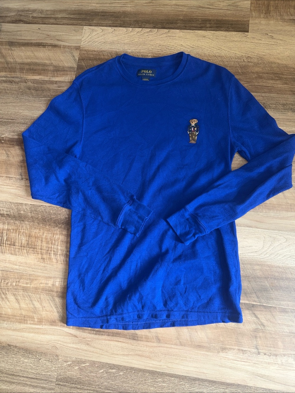 Polo by Ralph Lauren Long-Sleeve Thermal Shirt in Royal Blue with Bear Patch